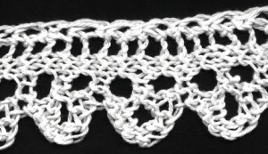 Header of lace ladder  eyelets along straight edge of Three Eyelets Lace Edging pattern