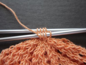 Pull yarn through, leaving stitches on the knitting needle