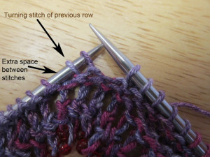 There is a slight gap you can see or feel between the turning stitch of the previous row and the next unworked stitch