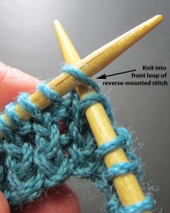 Knitting into Front Loop of Reverse-mounted Stitch