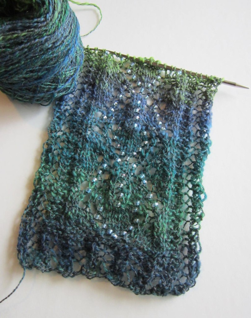 Beaded version of Lace Leaves scarf